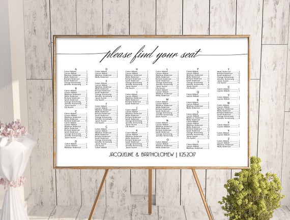 Alphabetical Seating Chart For Wedding