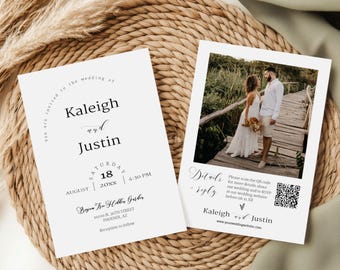Arch Photo Wedding Invitation with QR Code RSVP | Editable Minimalist Invite | Instant Download | MN11W