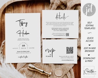 Minimalist Wedding Invitation Set, Modern Wedding Invitation Suite, Arch Photo Invite, Editable Boho Wedding Invitation, QR Code RSVP, MN08W