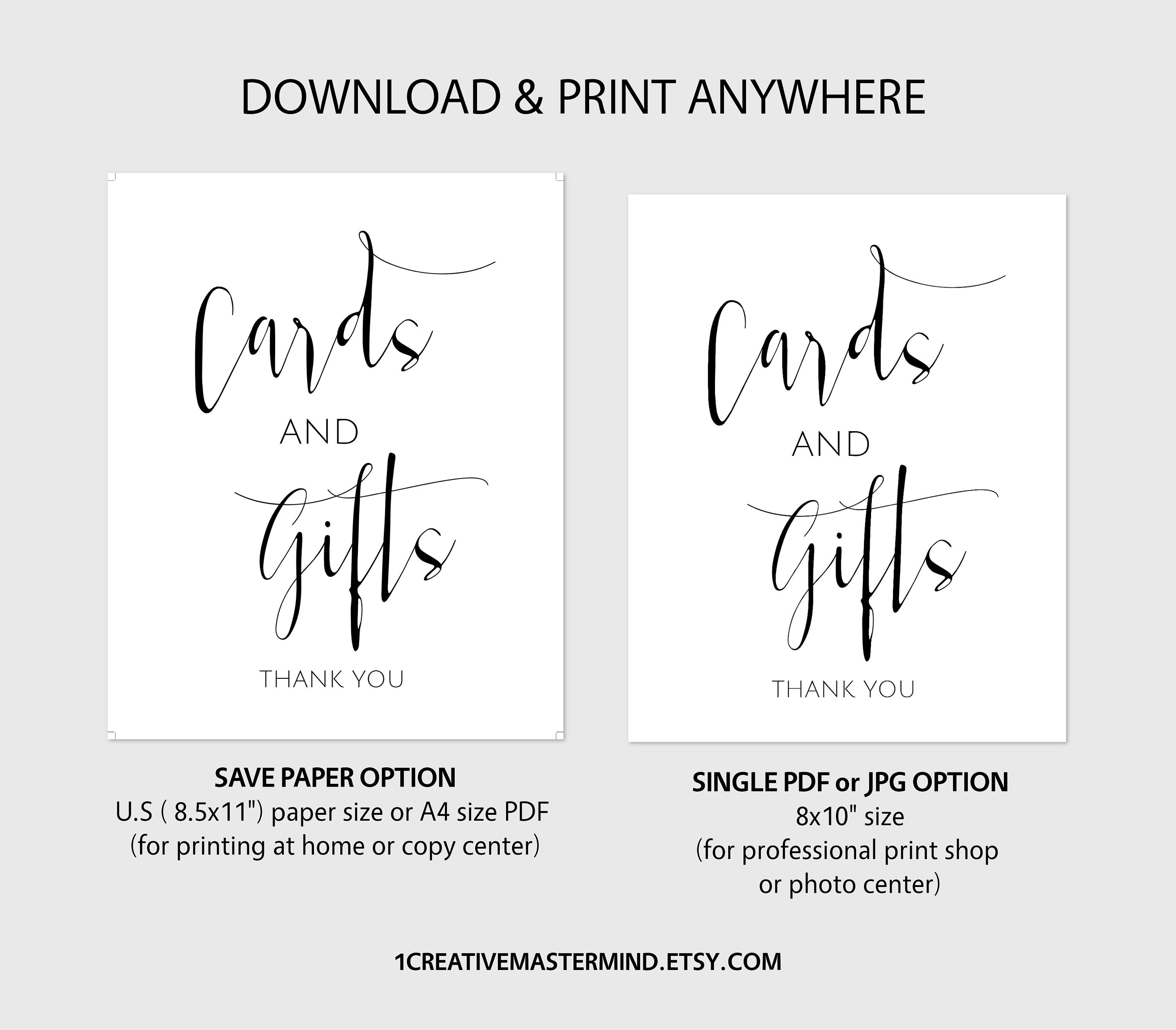 Cards and Gifts Wedding Sign Printable Wedding Sign Table - Etsy