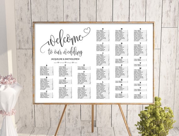 Etsy Wedding Seating Chart Alphabetical