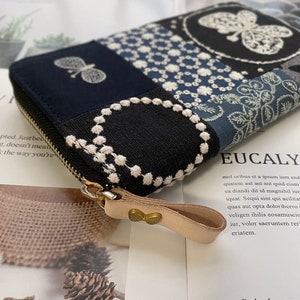 Funda Hobonichi Techo Weeks hecha a mano [Tamaño billetera/Solo funda] Patchwork Mariposa Bordado Costura Hobo Weeks Mega Zipper Bag Clutch Bag