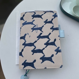 Handmade Running Rabbit Cute Notebook Journal Cover A5 A6 Woolen Fabric with Leather Interior Grid Lined Blank Paper College Student Gift