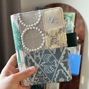 Retro Handmade Patchwork Pine Tree Butterfly Embroidery Stitching Notebook Journal Fabric Leather Notebook Cover A5 A6 B6 Weeks Wedding Gift