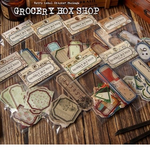 Vintage Grocery Shop Label Stickers Pack 40 Pcs, Journal Stickers for Junk Journals, Ephemera, Planners, Bullet Journals Antique Collage Art