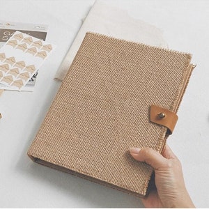 Cuaderno de notas de hojas sueltas de arpillera con bordes rugosos, estilo retro, simple, tridimensional, en blanco, tamaño A5, regalo hecho a mano