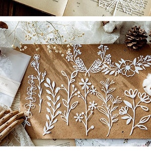 White Lace Paper Planner Decoration Kit Scrapbooking Junk Journal Carta goffrata Cancello Farfalla Piante Adesivo per matrimonio estetico stazionario