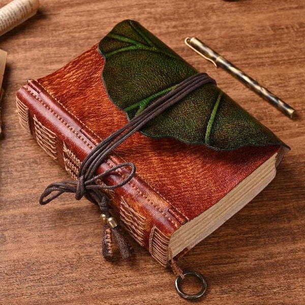 Lotus Leaf Leather Notebook Upscale Cowhide Retro Handmade Journal Travel Thickened Custom Creative Nostalgic Diary A5 A6 Kraft Paper 480P