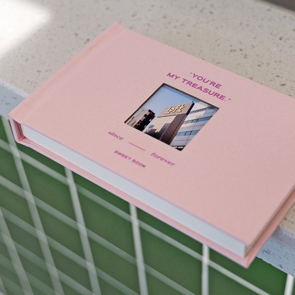 Pink Adventure Photo Album For Couples With 52 Slots. Instax Mini Photo Album With Window. Romantic Custom Photo Album One Year Anniversary