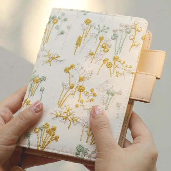 A5 A6 Handmade Flower Embroidered Notebook Cover Lined Grid Blank Journal Travelers Notebook Cover Standard Bridesmaid Gift Birthday Gift