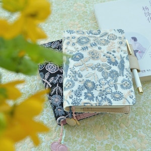 Embroidered Floral Notebook Cover Flower Blossom Handmade Fabric-Leather Writing Journal Art A5 A6 B6 Sketchbook Diary Elegant Gift for Her