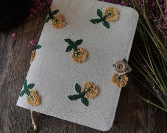 Flower Handmade Fabric Journal Embroidery Notebook A6A5 Soft Cover Notebook Thread-bound Cloth Student Notepad Gift for Her Best Friend Gift