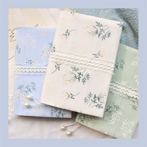 Cuaderno de encaje floral Funda de diario Funda de diario de tela hecha a mano Bloc de notas portátil fresco A5 A6 Yubai Funda de libro personalizada Regalo para niñas