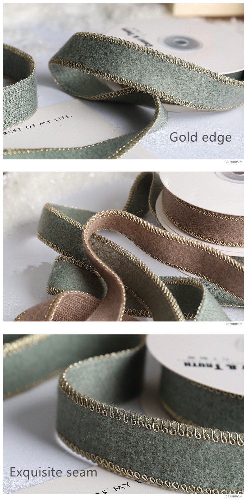Felt Ribbon Template 5 Yards Christmas Felt Ribbon Gold Edges, 1