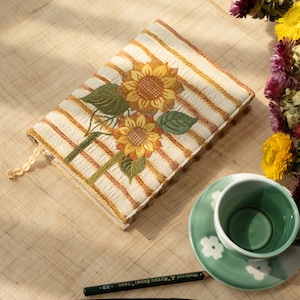 Sunflower Embroidery Notebook Jacket A5 B6 A6 Handmade Cloth Journal Sleeve Floral Embroidered Planner Blank Grid pages Handmade Sister Gift