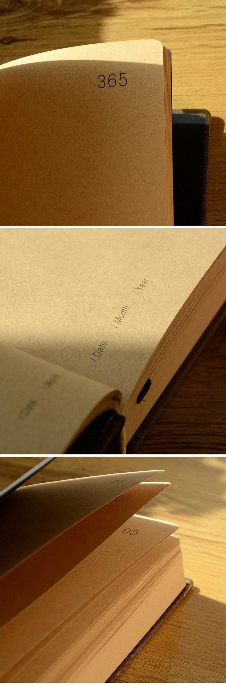 May include: A brown leather-bound journal with 365 pages. The pages are numbered and have lines for writing. The journal has a simple design and is perfect for daily journaling.
