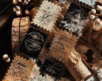 Retro Gestanztes PET-Planerband 5 Meter | Stamp Serie Tape | Vintage Papieraufkleber | Perfekt für Journaling, Scrapbooking, DIY Handwerk, Dekor