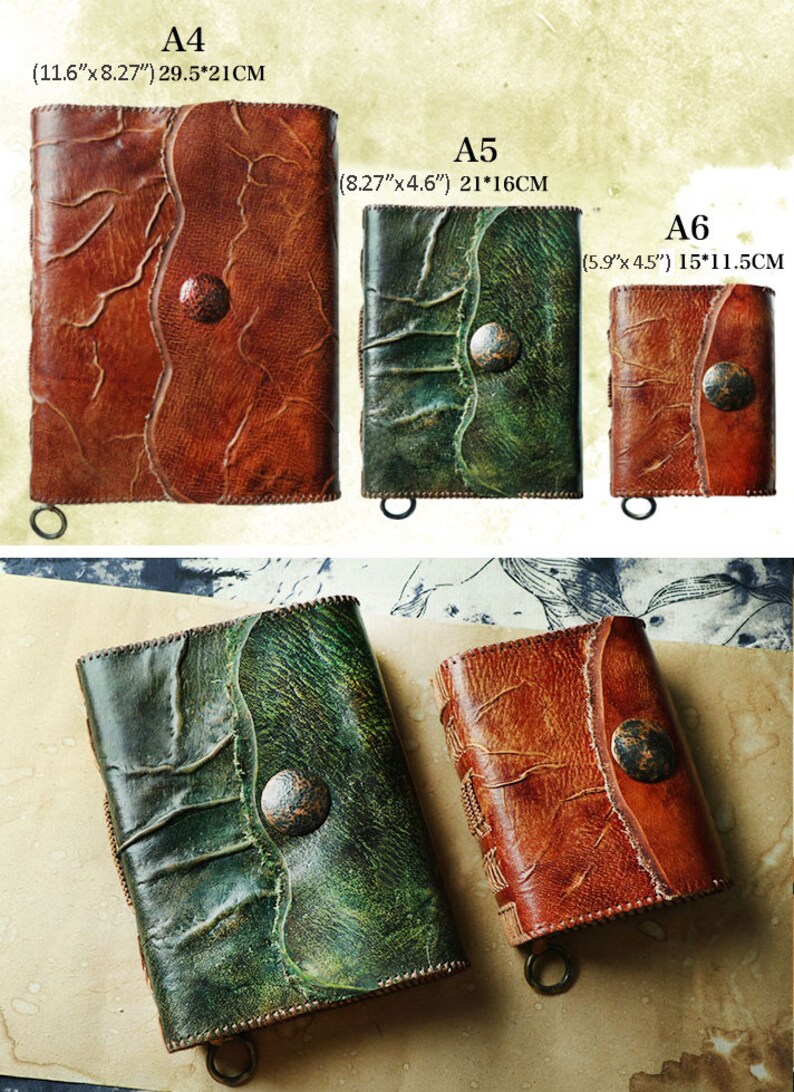 Retro koeienhuid notitieboekje dagboek verdikt aangepast lederen dagboek A6 A5 A4 notitieblok met magnetische gesp nostalgisch kraftpapier dagboek creatief cadeau 480P afbeelding 9