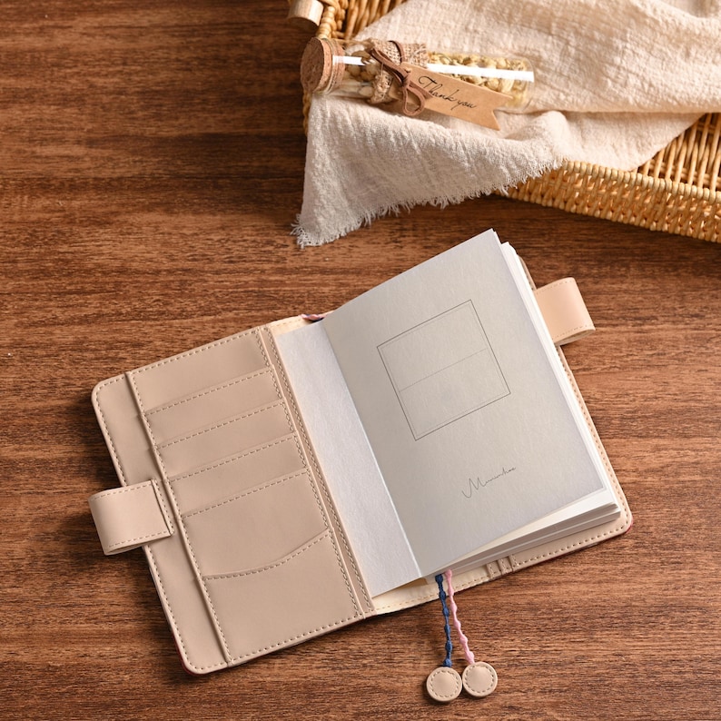 Retro Rose Handmade Notebook Journal Cover A6 A5 B6 Weeks Book Planner Cover Leather Interior for Hobonichi Midori with Pen Loop & Pockets image 6