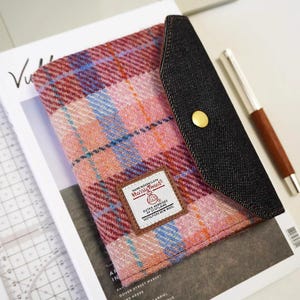 Carnet de notes A6 en laine et tweed, agenda personnalisé fait main, carnet de voyage Vantage, carnet de notes rechargeable, papier quadrillé vierge