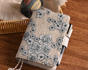 Woolen Plum Blossom Embroidery Notebook Journal Cover Pure & Elegant A5 A6 B6 Weeks Floral Planner Cover Leather Interior Chic Gift for Her