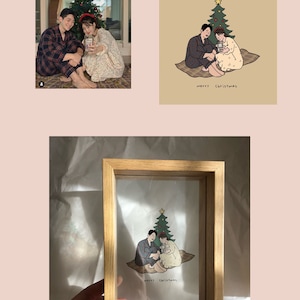 Couple Portrait illustration Couple Family Photo Frame Transparent Background Desktop Picture Frame with Photo Printing 4x6 or 5x7 Wedding image 4