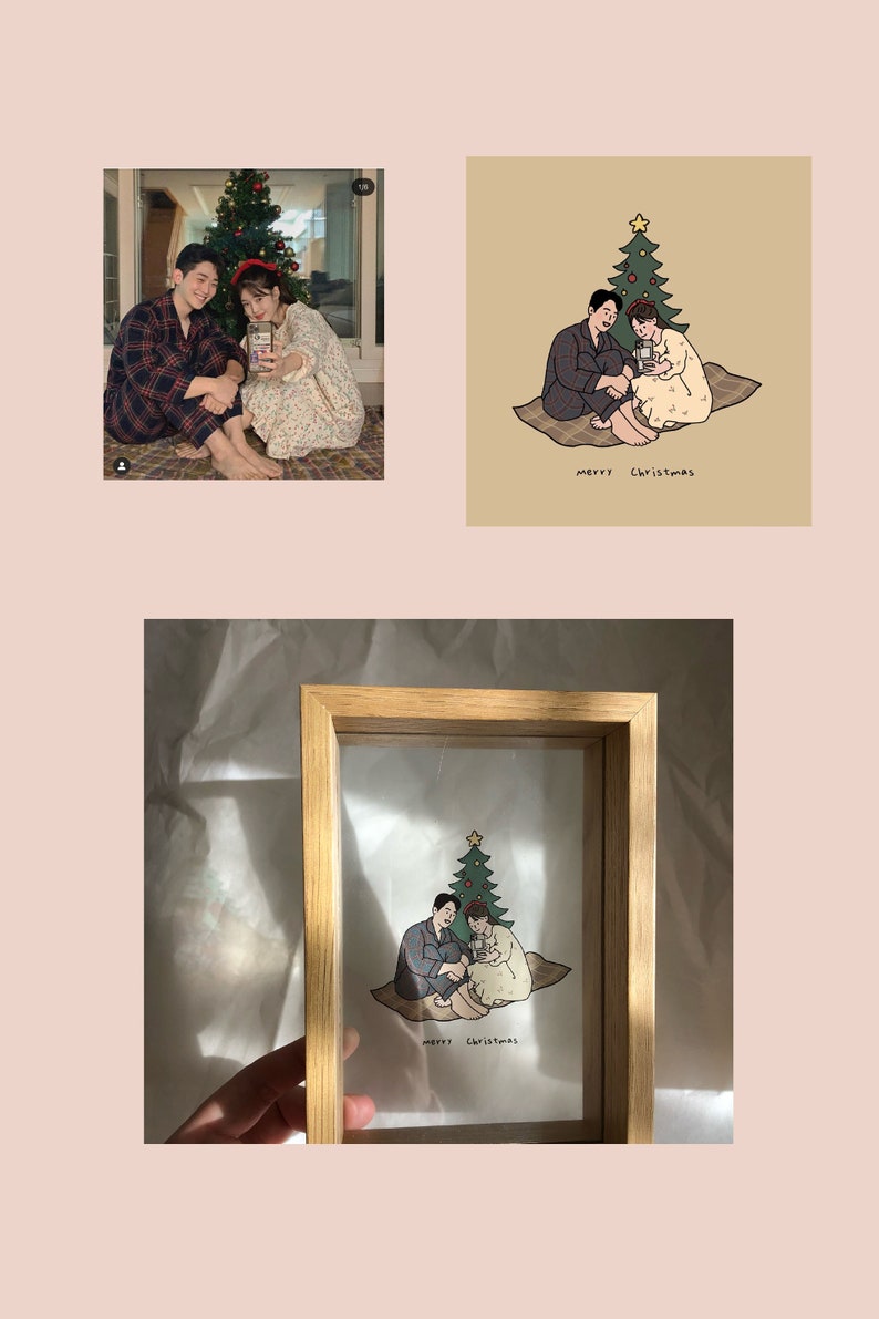 Couple Portrait illustration Couple Family Photo Frame Transparent Background Desktop Picture Frame with Photo Printing 4x6 or 5x7 Wedding image 4