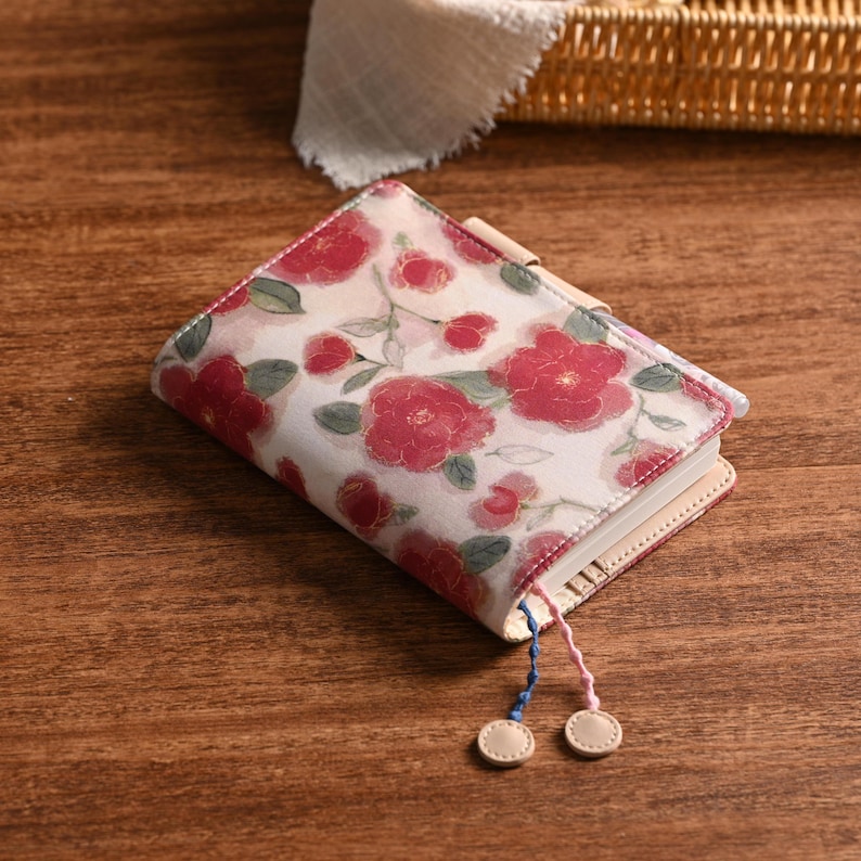 Retro Rose Handmade Notebook Journal Cover A6 A5 B6 Weeks Book Planner Cover Leather Interior for Hobonichi Midori with Pen Loop & Pockets image 2