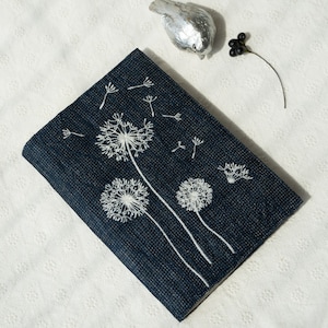 Handmade Notebook Sleeve with Embroidery Dandelion A5 A6 Protective Cover Hand-painted Book Jacket Dark Blue Notebook Journal Unique Gift