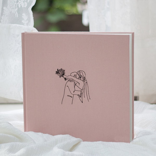 Embroidery Wedding Photo Album Personalized Landscape Hardcover Wedding Guest Book Photo Memory Book Modern Minimalist Love Anniversary Gift