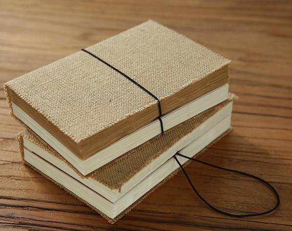 Thick Retro Burlap Journal Notebook. Handmade Junk Journal Starter