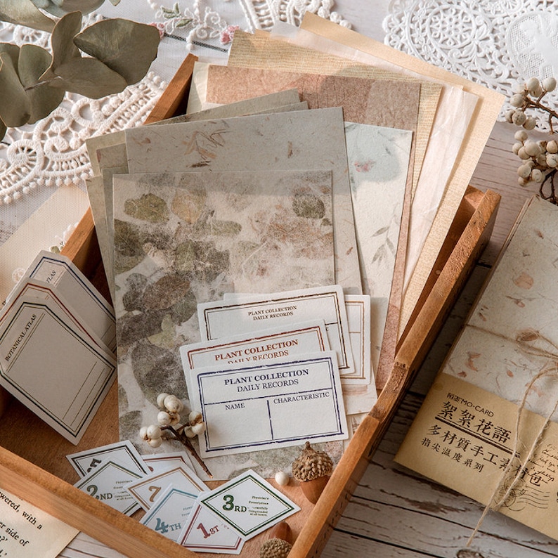Vintage Background Paper Material Pack Ephemera Junk Journaling Supplies Parchment Textured Paper Craft Collage Scrapbooking Set of 30 Pcs image 3