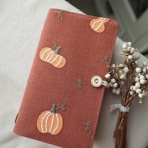 Embroidered Pumpkin Fabric TN Journal Cute Portable Notepad Lined Blank Grid Pages Retro Handmade Embroidery TN Notebook Worth Gift for her
