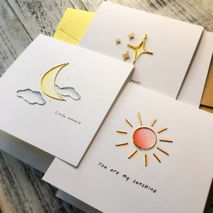 Biglietto d'auguri e buste con sole, luna e stella, set regalo personalizzato per anniversario, confezione regalo per torta, biglietti personalizzati fatti a mano per ogni occasione