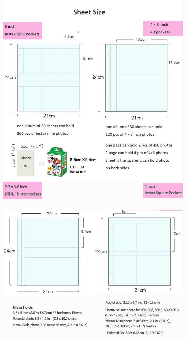 Instax Mini Photo Album. 360 Photos Instax Photo Album With Sleeves. Modern Wedding Photo Album 4x6 Insert. Pocket Fuji Polaroid Photo album image 7