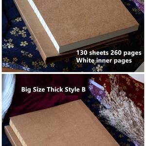 May include: Two brown notebooks with 130 sheets (260 pages) each. The top notebook has white inner pages and the bottom notebook has kraft inner pages. Both notebooks have a thick style and are big in size.