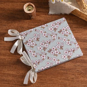 Fresh Water Blue Floral Cover Handmade Wedding Guest Book, Personalized Baby Memory Book, Travel scrapbook Anniversary Gift 8x8, 8x11, 12x12