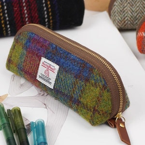 Grande trousse en tweed de laine, trousse de papeterie originale, pochette en tissu de laine à fermeture éclair, sac de rangement multifonctionnel, trousse à stylos rétro, cadeau fait main
