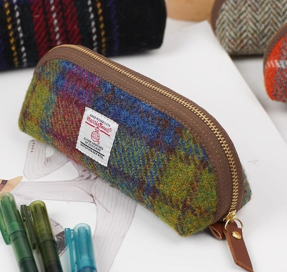 Large Wool Tweed Pencil Case | Original Stationery Bag | Retro Zipper Pouch | Multi-functional Storage Bag Pen Case Makeup Bag Handmade Gift