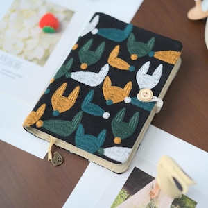 Embroidered Fabric Journal Cute Fox Corduroy Journal A5A6 Portable Notebook Lined Grid Dot Paper Notebook Refilled Junk Journal Diary Book