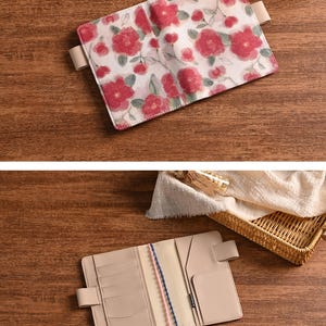 Retro Rose Handmade Notebook Journal Cover A6 A5 B6 Weeks Book Planner Cover Leather Interior for Hobonichi Midori with Pen Loop & Pockets image 8