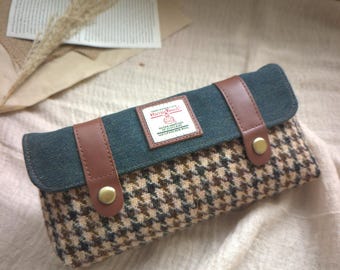 Wool Tweed Flip-top Pen Bag Large Capacity Double Buckle Pencil Case Handmade Storage Bag Retro Stationery Kit Back to School Gift 12 colors