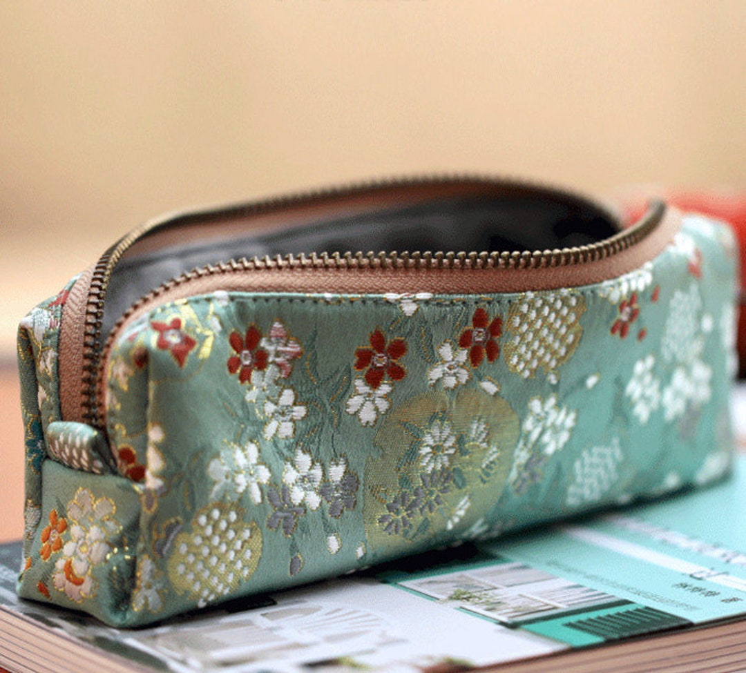 Brocade Embroidery Pencil Case Largecapacity Zip Pencil Pouch Retro