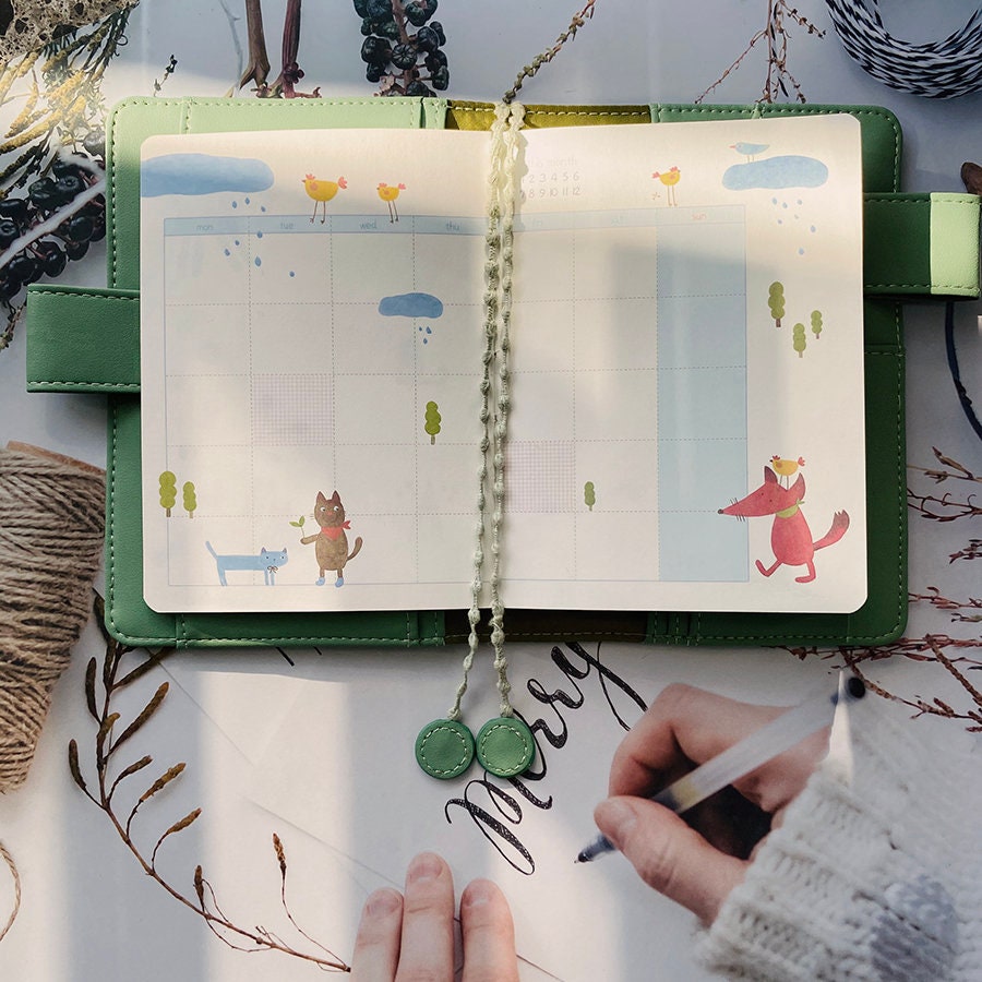 Flower Embroidered Light Green Fabric Notebook Journal. Leather ...