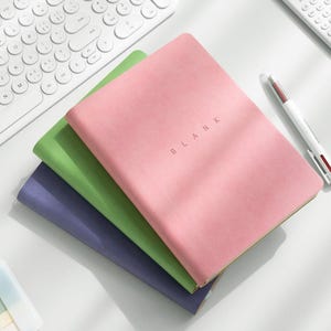 Blank Paper A5 PU Cover Journal Soft Cover Notebook Green Purple Blue Pink Cover Book Modern Dairy Simple Notepad Planner Bookworm Gift