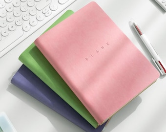 Blank Paper A5 PU Cover Journal Soft Cover Notebook Green Purple Blue Pink Cover Book Modern Dairy Simple Notepad Planner Bookworm Gift
