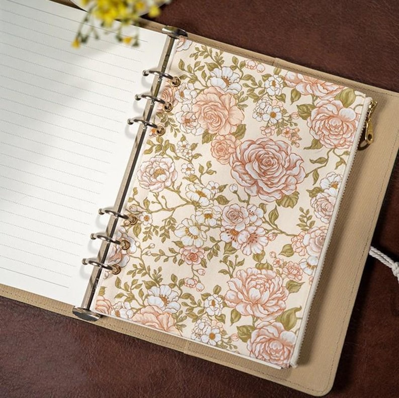 Bloemenprint Ritstas A5 A6 A7 | Stoffen Plannerverdeler | Etui voor Ringband | Opbergtas | Houder voor Journaling Accessoires | 36 kleuren afbeelding 3