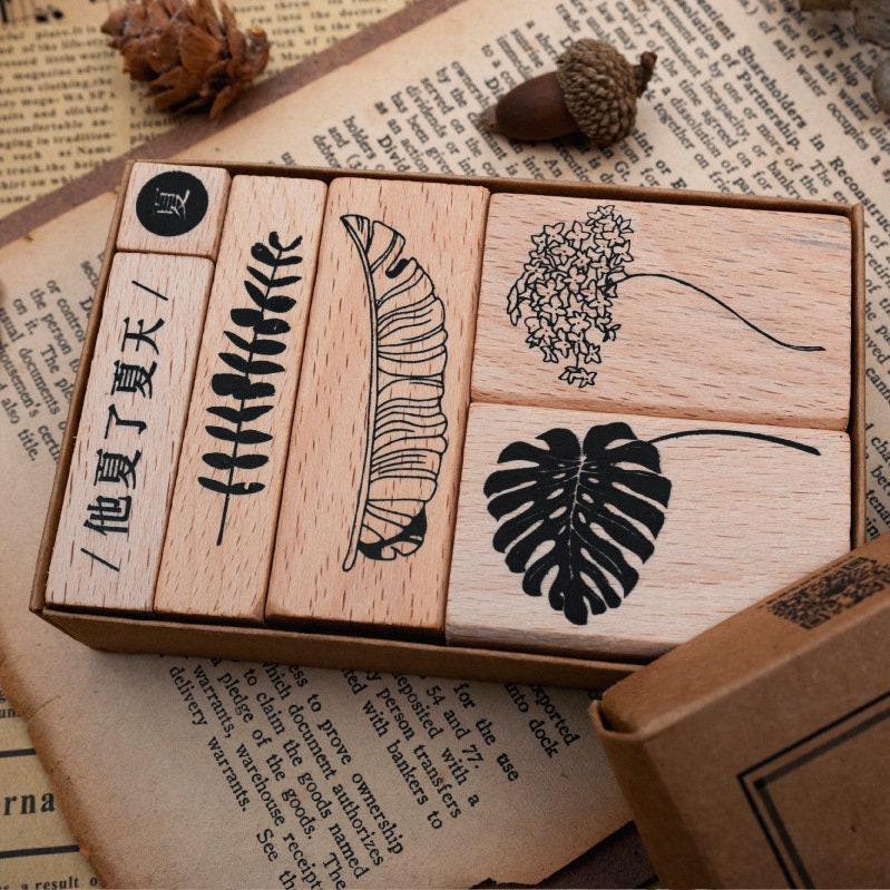 plant wooden stamp,floral wooden stamp,crafting project 4 models