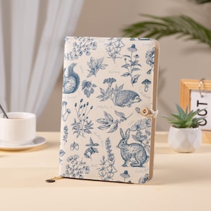 A5 Cute Rabbit Fabric Notebook Journal Beautiful Illustration Notebook Blank Grid Dotted Paper Notepad Floral Junk Journal Garden Note