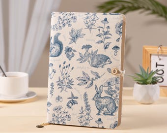 A5 Cute Rabbit Fabric Notebook Journal Beautiful Illustration Notebook Blank Grid Dotted Paper Notepad Floral Junk Journal Garden Note